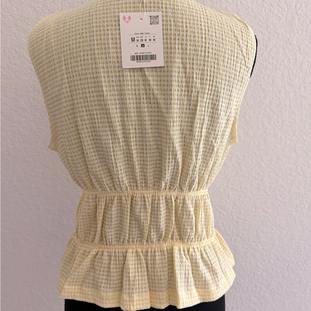 ZARA Yellow & White Gingham Tie-Front Vest Top | Sleeveless Crop Blouse - Picture 4 of 7